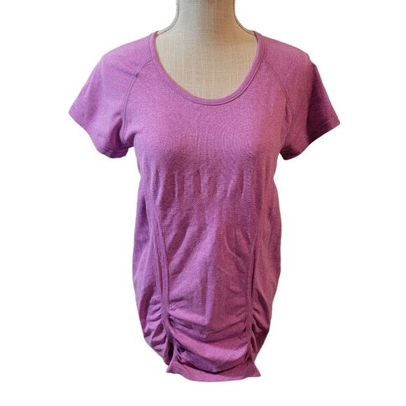 Athleta Fast Track Tee Ruched Heathered Pink  Short Sleeve Top Size Large - Picture 1 of 4